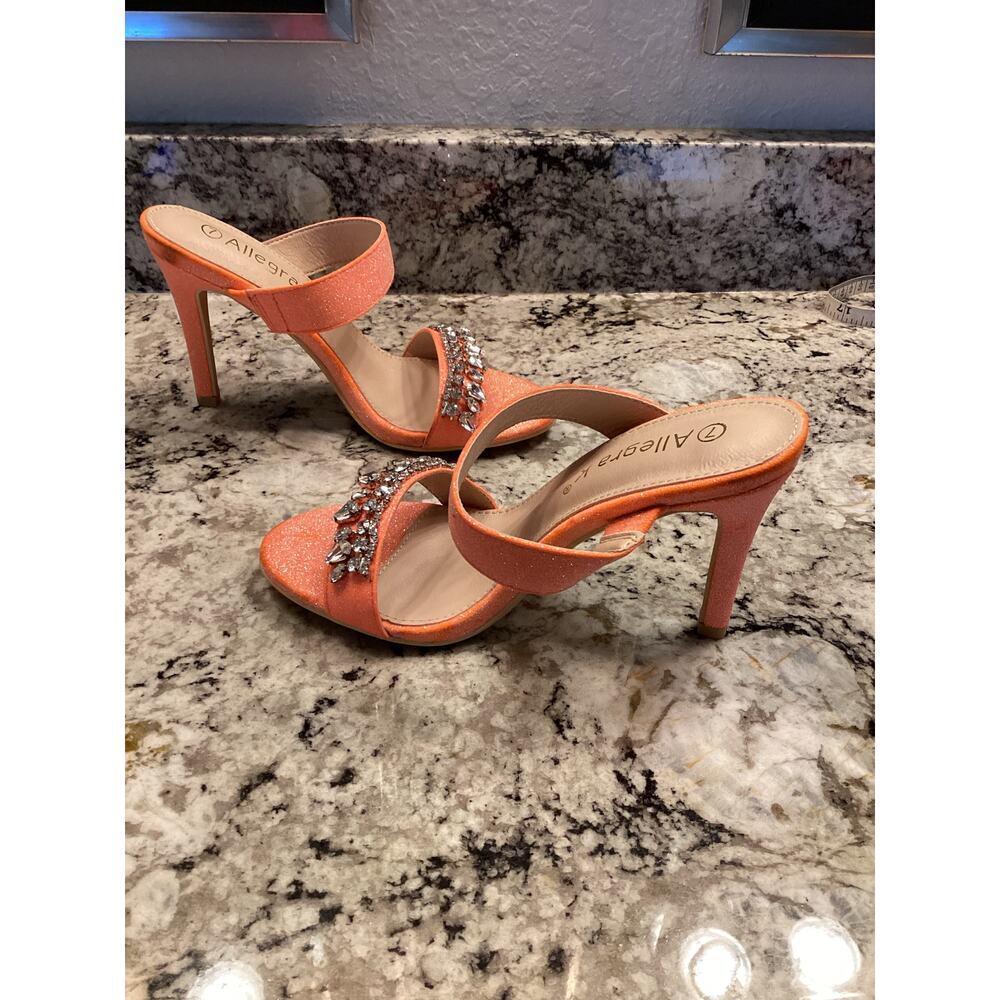 Allegra K Glitter Rhinestone Stiletto heel slip on Open Toe sandals Orange 7 - Picture 7 of 12
